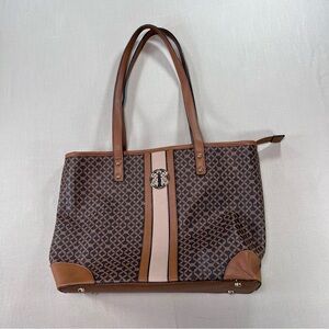 Women’s Brown Monogram Print Tote Bag Large Zip Top Work Everyday Purse